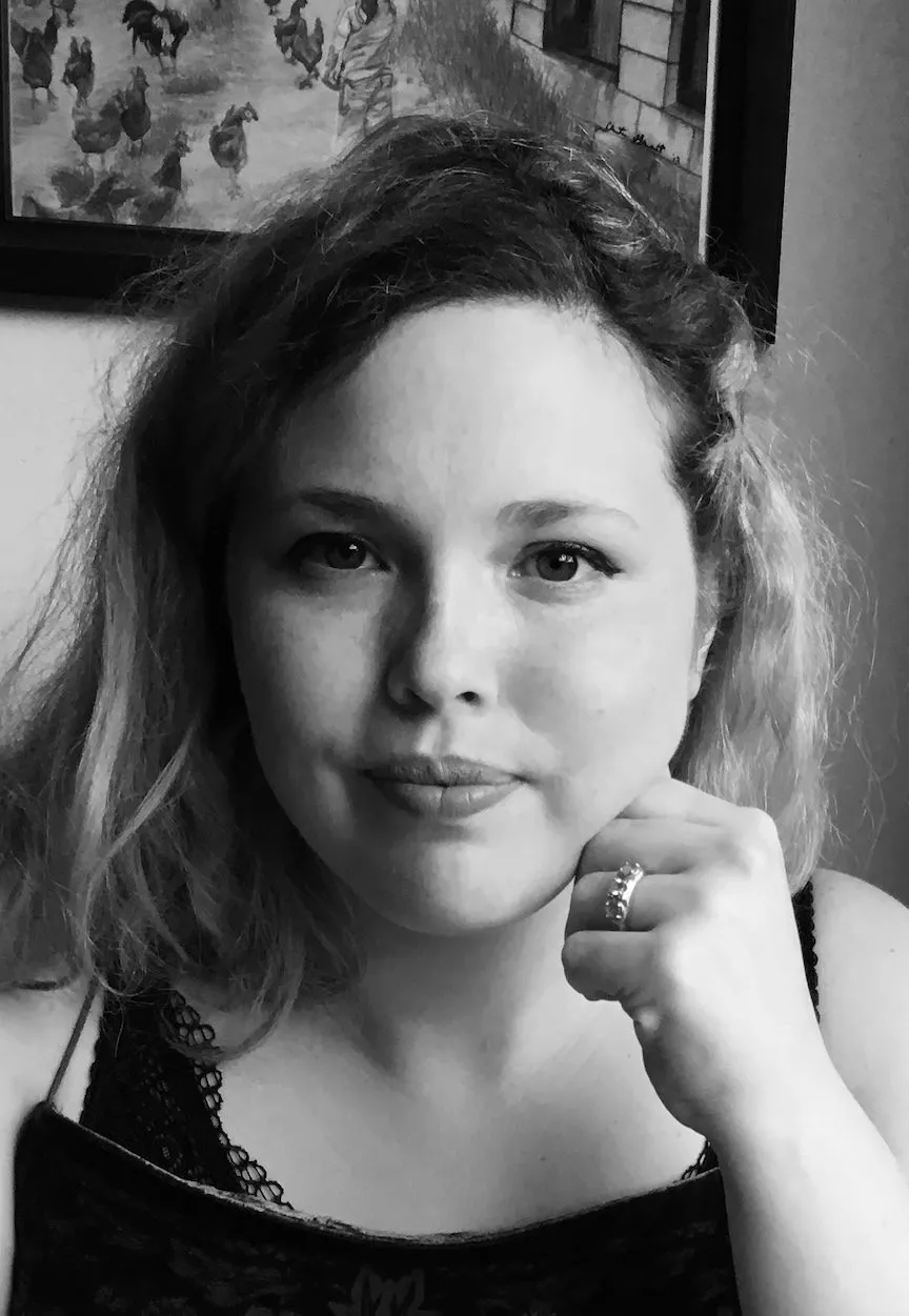 Author and Editor Suzanna Spaar photo in black and white. Frequent contributor to parenting magazines and editor of CharlottesvilleFamily Magazine